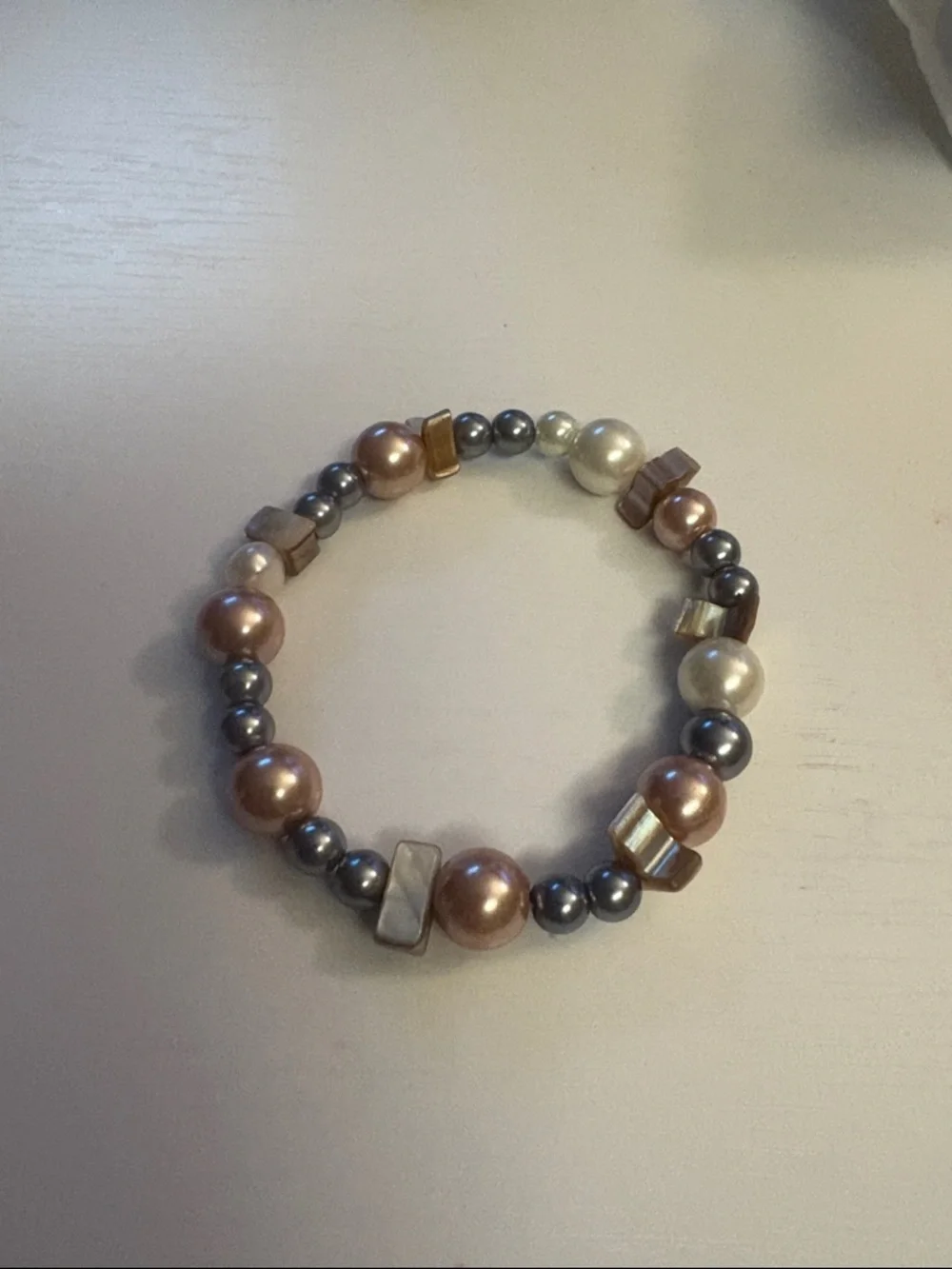 Multi-Tone Pearl Stretch Bracelet with Gold Accents